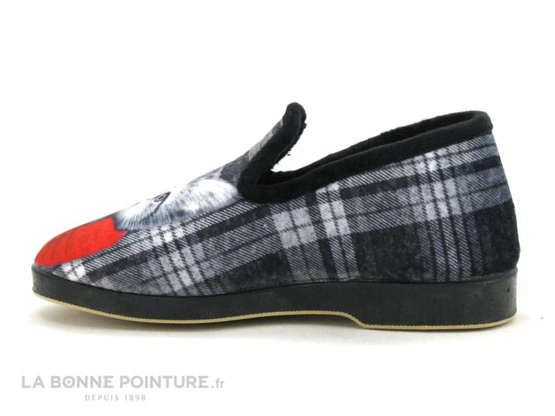 Ouf SANGUINE Noir - Ecossais - Chat Gilet Rouge - Charentaise Femme 2 Ouf SANGUINE Noir - Ecossais - Chat Gilet Rouge - Charentaise Femme – Image 2