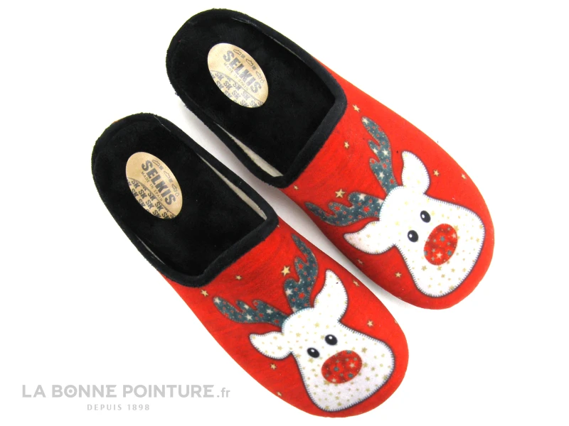 Selkis 22399 Rouge - Renne Et Etoiles - Pantoufle Velours Femme 2 Selkis 22399 Rouge - Renne Et Etoiles - Pantoufle Velours Femme – Image 2