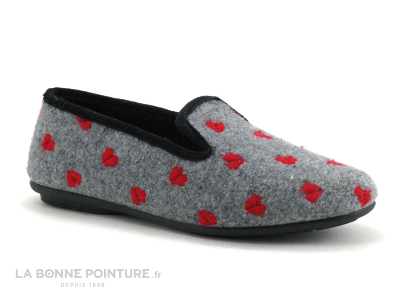 RYB 227002 - Gris - Coeurs Rouges - Chausson Souple Femme 1 RYB 227002 - Gris - Coeurs Rouges - Chausson Souple Femme