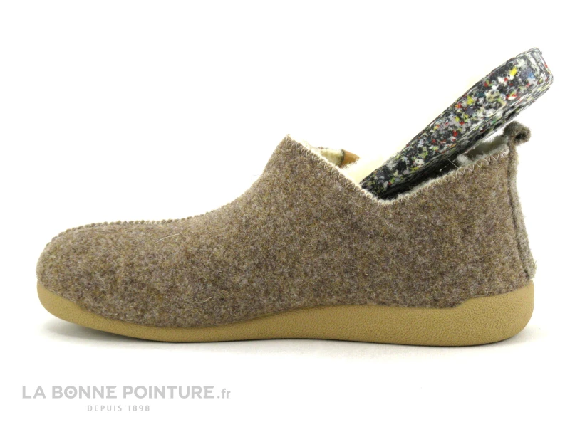 CM Confort Mono Tweed Beige - 20117 - Chausson Femme Fourre Laine 2 CM Confort Mono Tweed Beige - 20117 - Chausson Femme Fourre Laine – Image 2