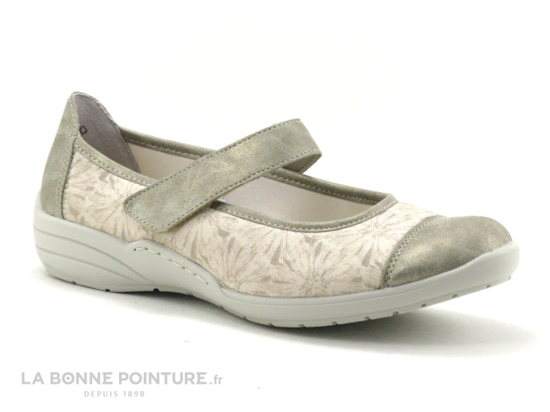 Remonte R7627-93 - Ballerine Beige Et Fleurie Avec Bride Velcro 1 Remonte R7627-93 - Ballerine Beige Et Fleurie Avec Bride Velcro