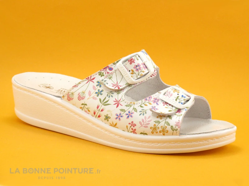 Sanital Light 4371 Blanc Et Fleuri - Brides A Boucle - Mule Medicale 1 Sanital Light 4371 Blanc Et Fleuri - Brides A Boucle - Mule Medicale
