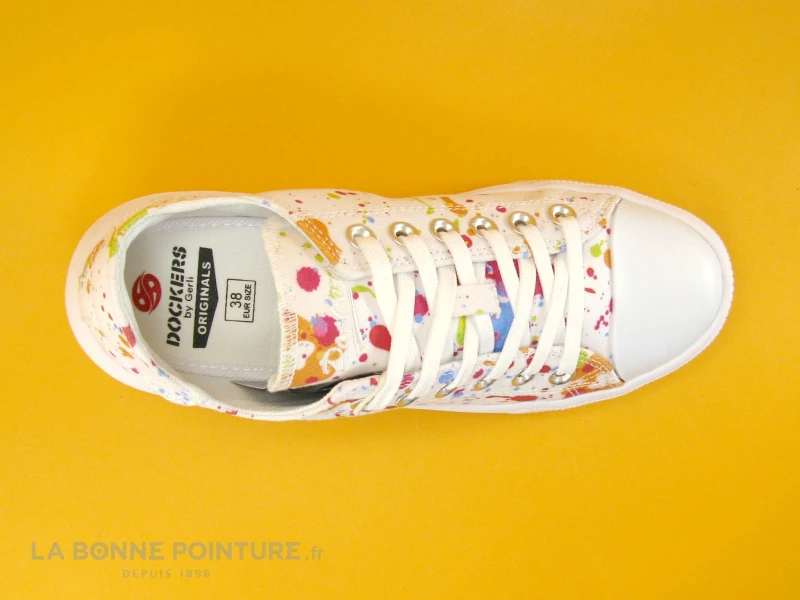 Dockers 50VL201 - Basket Toile Blanche Et Multicolore Femme - Plateforme 6 Dockers 50VL201 - Basket Toile Blanche Et Multicolore Femme - Plateforme – Image 6